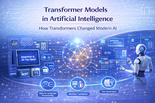 Infographic explaining transformer models in artificial intelligence, showing how transformer architecture, attention mechanisms, and neural networks power modern AI technologies like natural language processing, machine translation, and text generation.